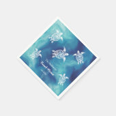 ホワイトタートルズブルー海水彩カスタム文字 スタンダードカクテルナプキン (角)
