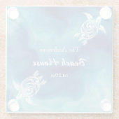 ホワイトタートルズブルー海水色カスタム文字  ガラスコースター (裏面)