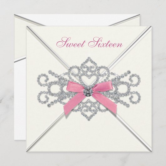 ホワイトダイアモンズピンクスウィート16パーティー 招待状 (正面/裏面)
