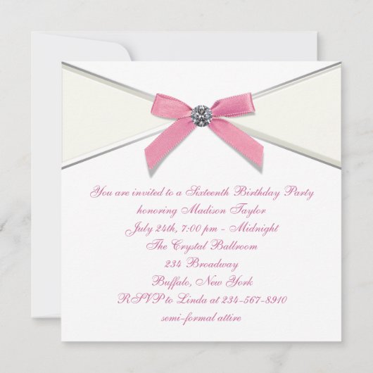 ホワイトダイアモンズピンクスウィート16パーティー 招待状 (裏面)
