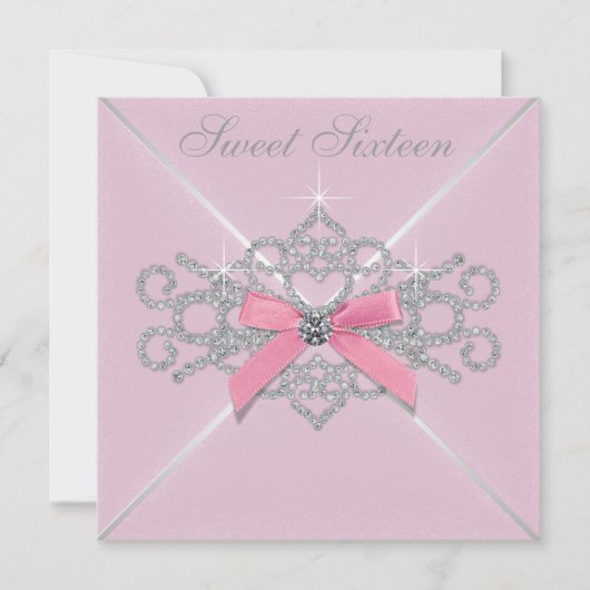 ホワイトダイアモンズピンクスウィート16誕生日パーティー 招待状 (正面)