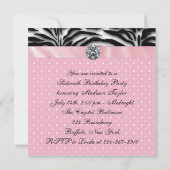 ホワイトダイアモンズピンクゼブラSweet sixteen誕生日 招待状 (裏面)