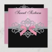 ホワイトダイアモンズピンクブラックスウィート16誕生日パーティー 招待状 (正面/裏面)