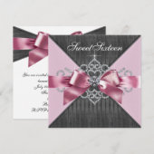 ホワイトダイアモンズピンクブラックスウィート16誕生日パーティー 招待状 (正面/裏面)