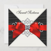 ホワイトダイアモンズブラックレッドスウィート16誕生日パーティー 招待状 (正面)