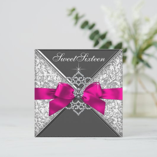 ホワイトダイアモンズホットピンクスウィート16誕生日パーティー 招待状 (スタンド正面)