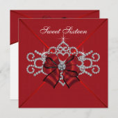 ホワイトダイアモンズレッドスウィート16バースデーパーティー 招待状 (正面/裏面)