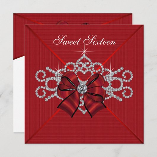 ホワイトダイアモンズレッドスウィート16バースデーパーティー 招待状 (正面/裏面)