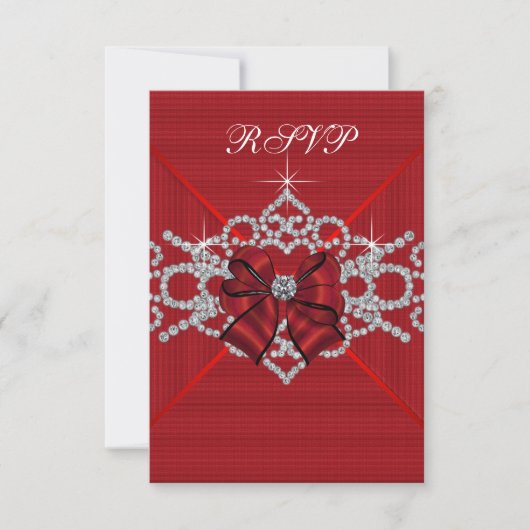 ホワイトダイアモンズレッドスウィート16誕生日パーティーRSVP 出欠カード (正面)