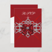 ホワイトダイアモンズレッドスウィート16誕生日パーティーRSVP 出欠カード (正面/裏面)