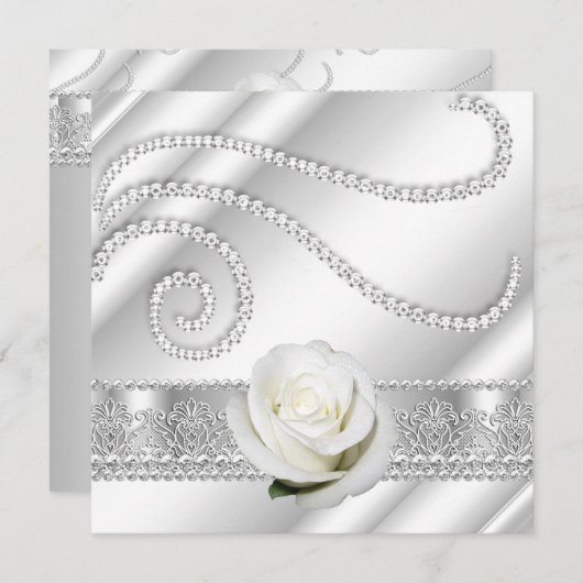 ホワイトダイヤエレガントモンドとバラ誕生日パーティー 招待状 (正面/裏面)