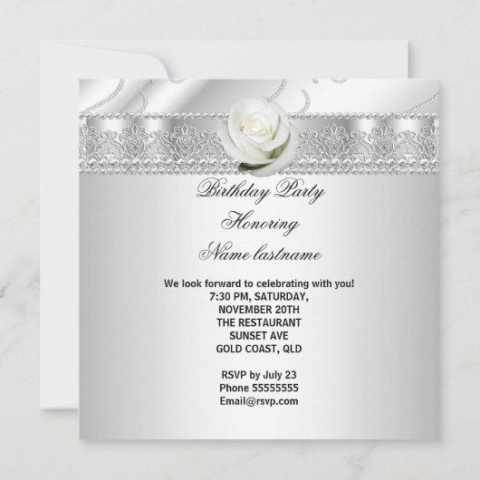 ホワイトダイヤエレガントモンドとバラ誕生日パーティー 招待状 (裏面)