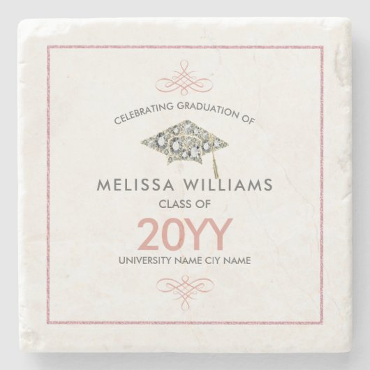 ホワイトダイヤエレガントモンド卒業帽子 ストーンコースター (正面)