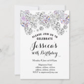 ホワイトダイヤエレガントモンド、グリッター誕生日の招待 招待状 (正面)