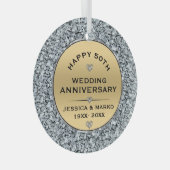 ホワイトダイヤモンドと金ゴールド結婚50周年 ガラスオーナメント (正面右)