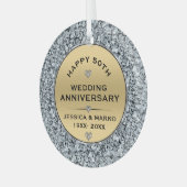 ホワイトダイヤモンドと金ゴールド結婚50周年 ガラスオーナメント (正面左)