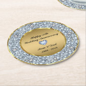 ホワイトダイヤモンドと金ゴールド結婚50周年 ラウンドペーパーコースター (アングル)