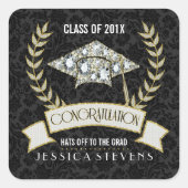 ホワイトダイヤモンドの卒業帽子 スクエアシール (正面)