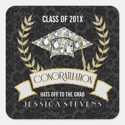 ホワイトダイヤモンドの卒業帽子 スクエアシール (正面)