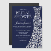 ホワイトダイヤモンドスパークルドレスブライダルシャワー マグネット招待状 (正面/裏面)