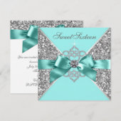 ホワイトダイヤモンドティール（緑がかった色）ブルースウィート16バースデーパーティー 招待状 (正面/裏面)