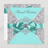 ホワイトダイヤモンドティール(緑がかった色)ブルースウィート16バースデーパーティー 招待状 (正面/裏面)
