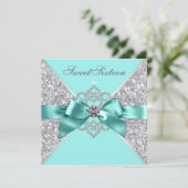 ホワイトダイヤモンドティール(緑がかった色)ブルースウィート16バースデーパーティー 招待状 (スタンド正面)