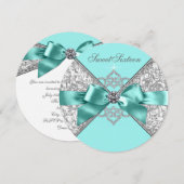 ホワイトダイヤモンドティール（緑がかった色）ブルースウィート16バースデーパーティー 招待状 (正面/裏面)