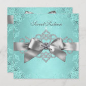 ホワイトダイヤモンドティール（緑がかった色）ブルーバースデーパーティー 招待状 (正面/裏面)