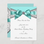 ホワイトダイヤモンドティール(緑がかった色)ブルー日付の保存 セーブザデート (正面/裏面)