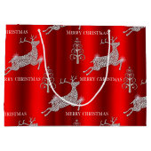 ホワイトダイヤモンドトナカイきらめくレッドクリスマス ラージペーパーバッグ (裏面)