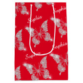 ホワイトダイヤモンドバタフライスパークルスクリプト名，赤 ミディアムペーパーバッグ (裏面)