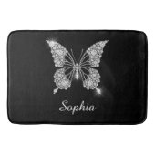 ホワイトダイヤモンドバタフライ、スクリプト名、ブラック バスマット (正面)