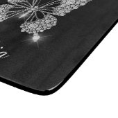 ホワイトダイヤモンドバタフライ、DIYスクリプト名、ブラック カッティングボード (角)