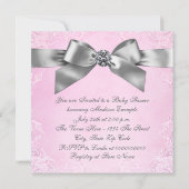 ホワイトダイヤモンドピンクとグレーのベビーシャワー 招待状 (裏面)