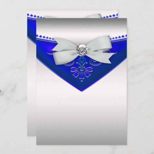 ホワイトダイヤモンドブルー王室のバースデーパーティーへの招待 招待状 (正面/裏面)