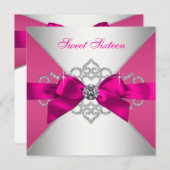 ホワイトダイヤモンドホットピンクバースデーパーティー 招待状 (正面/裏面)