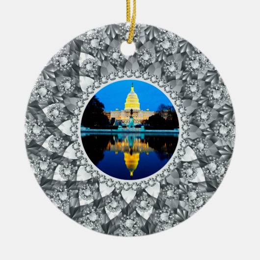 ホワイトダイヤモンド円フォトフレーム セラミックオーナメント (正面)