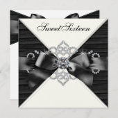 ホワイトダイヤモンド白黒スウィート16バースデーパーティー 招待状 (正面/裏面)