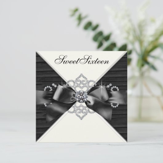 ホワイトダイヤモンド白黒スウィート16バースデーパーティー 招待状 (スタンド正面)