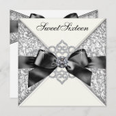 ホワイトダイヤモンド白黒スウィート16バースデーパーティー 招待状 (正面/裏面)