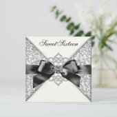 ホワイトダイヤモンド白黒スウィート16バースデーパーティー 招待状 (スタンド正面)