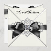 ホワイトダイヤモンド白黒スウィート16バースデーパーティー 招待状 (正面/裏面)