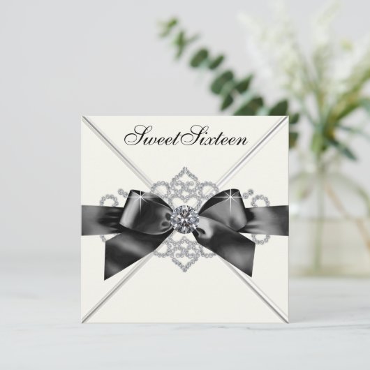ホワイトダイヤモンド白黒スウィート16バースデーパーティー 招待状 (スタンド正面)