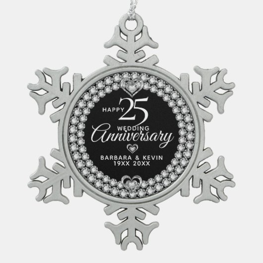 ホワイトダイヤモンド25th結婚 Silver's Anniversary スノーフレークピューターオーナメント (正面)