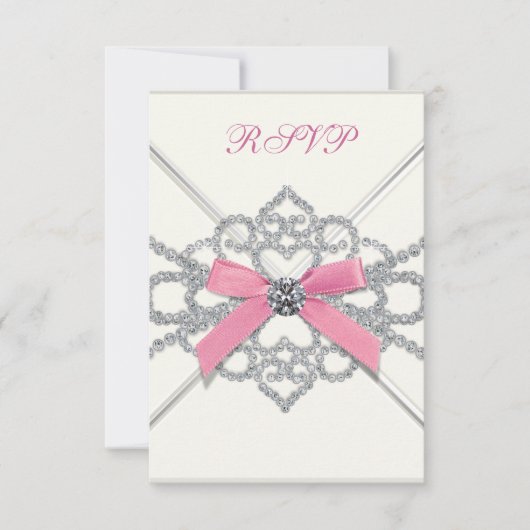 ホワイトダイヤモンド ピンク スイート16 誕生日パーティー 出欠カード (正面)