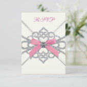 ホワイトダイヤモンド ピンク スイート16 誕生日パーティー 出欠カード (スタンド正面)