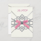 ホワイトダイヤモンド ピンク スイート16 誕生日パーティー 出欠カード (正面/裏面)