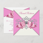 ホワイトダイヤモンド ピンク スイート16 誕生日パーティー 招待状 (正面/裏面)