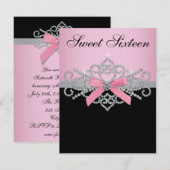 ホワイトダイヤモンド ピンク ブラック スイート16 バースデーパーティー 招待状 (正面/裏面)